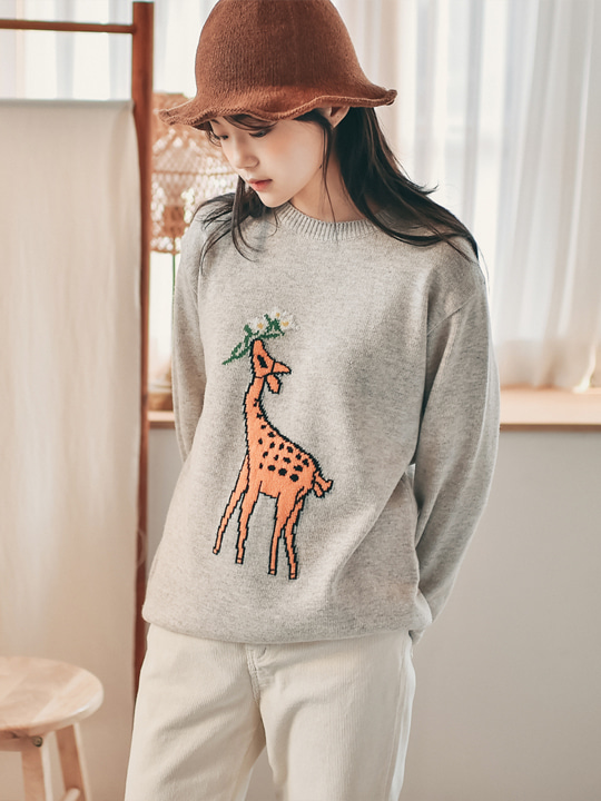꽃사슴 울 스웨터